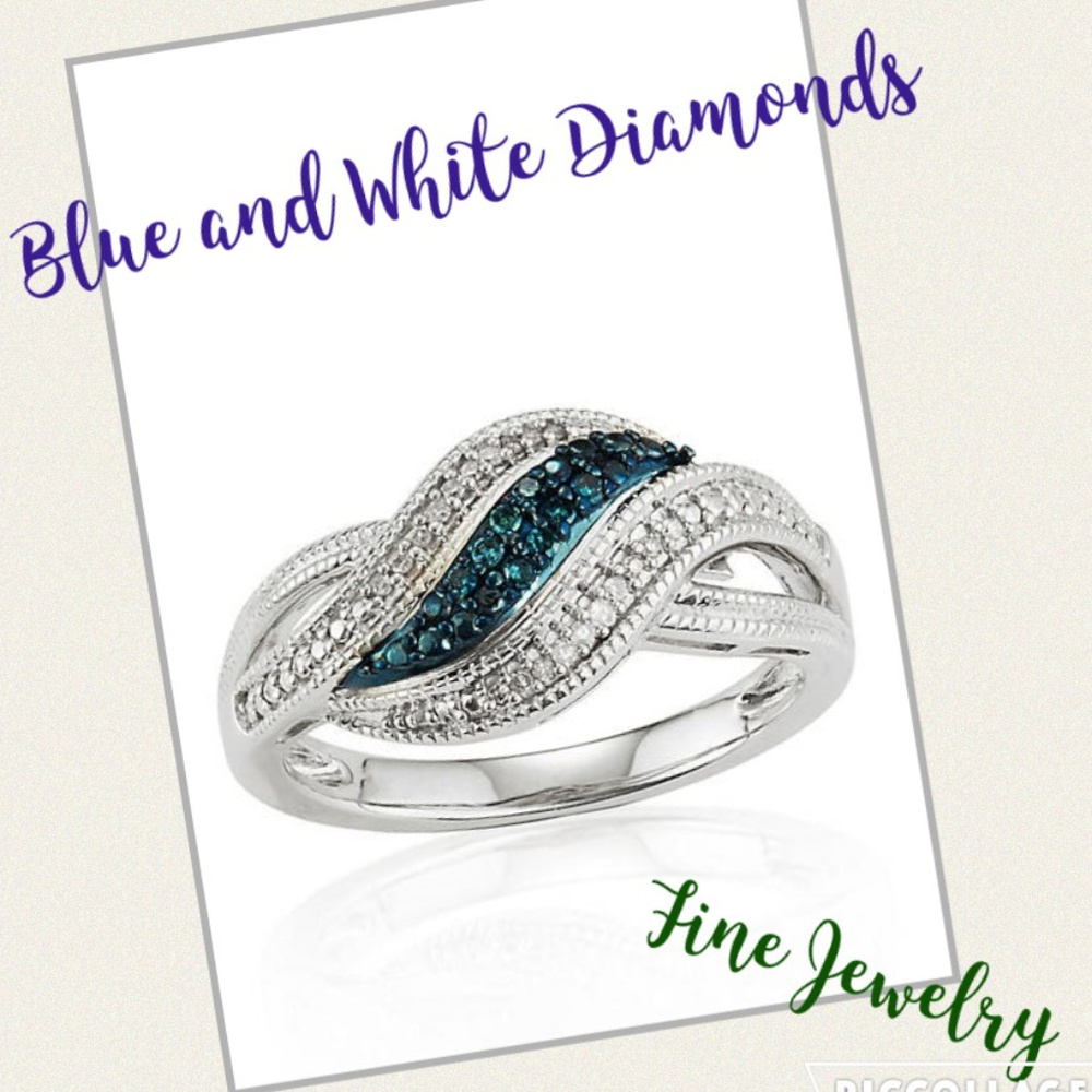 NWT Belk White Blue Diamonds Swirl Ring Silver 7